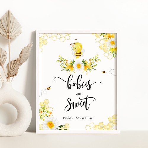 Watercolor bee daisy Babies are sweet Poster