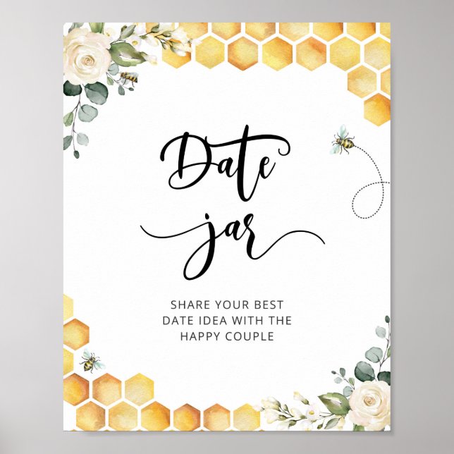 Watercolor bee date night ideas. Date jar bridal Poster (Front)
