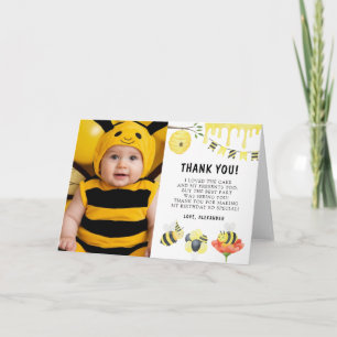 Watercolor Bee First Birthday Party Thank You Card
