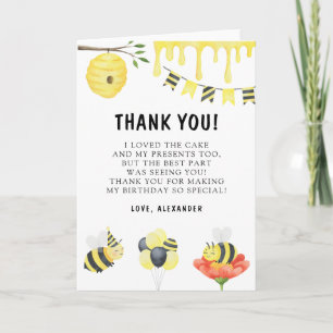 Watercolor Bee First Birthday Party Thank You Card