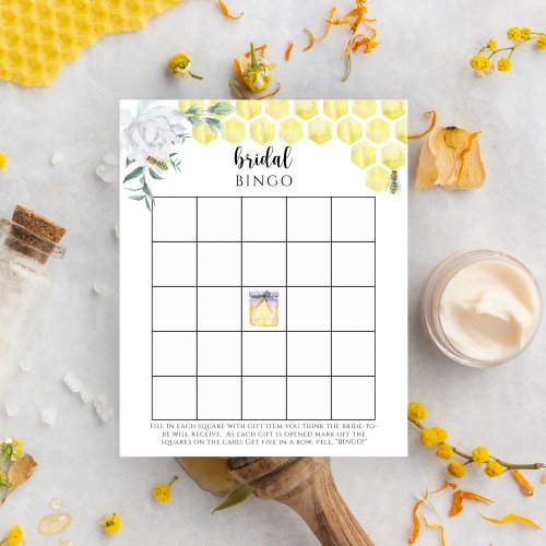 Watercolor bee floral bridal shower bingo game