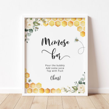 Watercolor Bee Floral Mimosa Bar Poster by JermolinaArtLTD at Zazzle