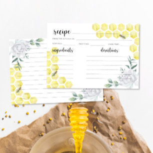 Watercolor bee floral - recipe card