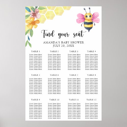 Watercolor bee floral seating chart