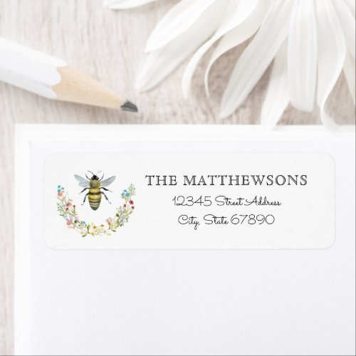 Watercolor Bee Floral Wreath Address Label
