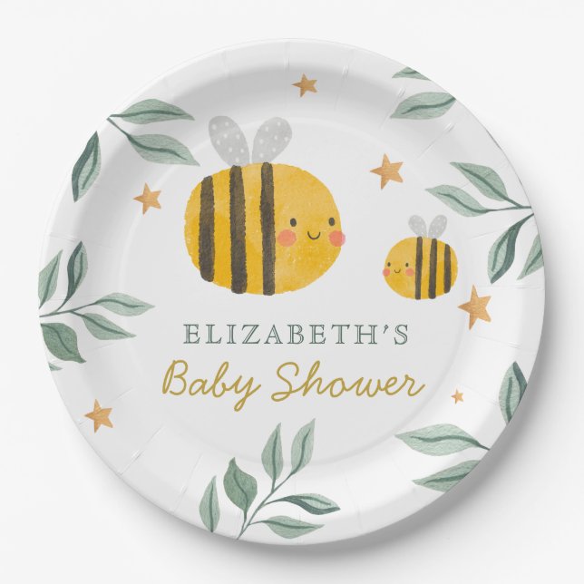Watercolor Bee Honey Sweet  Baby Shower Napkins Paper Plates (Front)