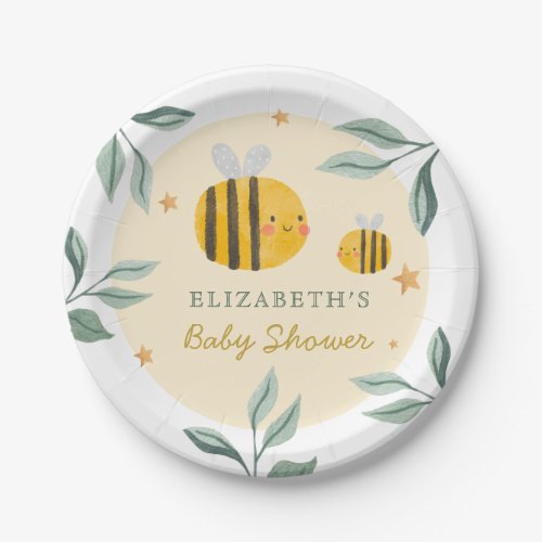 Watercolor Bee Honey Sweet  Baby Shower Paper Plates