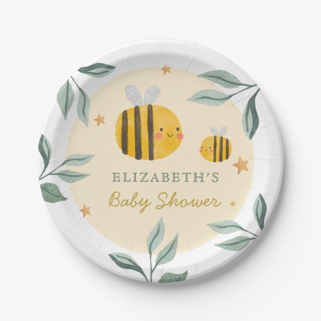 Watercolor Bee Honey Sweet  Baby Shower Paper Plates (Front)