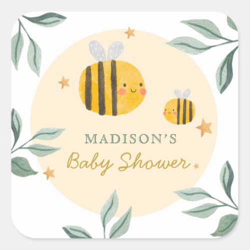 Watercolor Bee Honey Sweet  Baby Shower Square Sticker