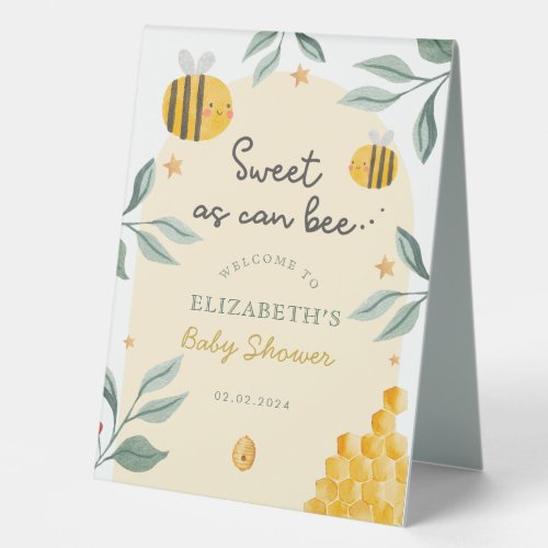 Watercolor Bee Honey Sweet  Baby Shower Welcome Table Tent Sign