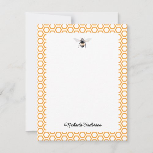 Watercolor Bee  Honeycomb Personalized Note Card