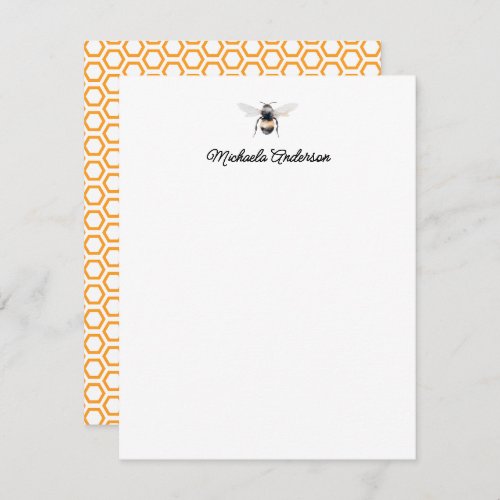 Watercolor Bee  Honeycomb Personalized Note Card