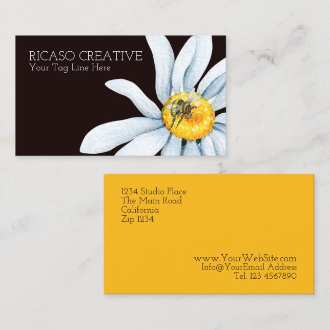 Watercolor Bee on Flower Custom Personalized Business Card (Front/Back)