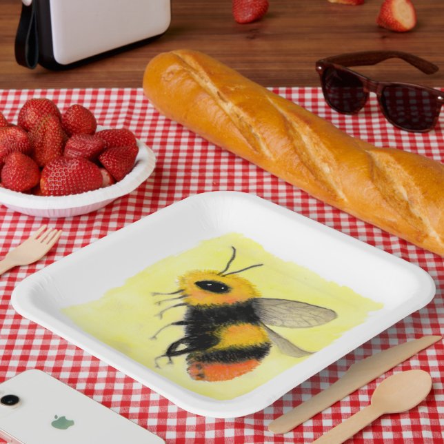 Watercolor Bee  Paper Plates (Picnic)