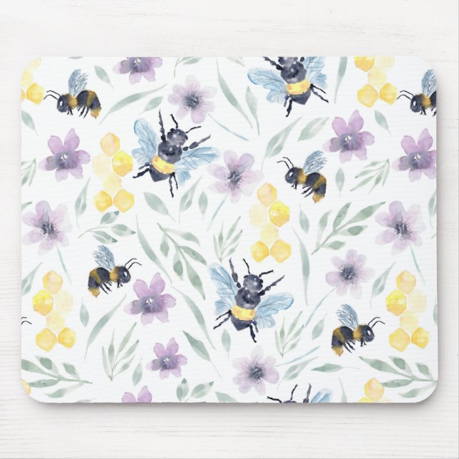 Watercolor Bee Pattern Mouse Pad (Front)