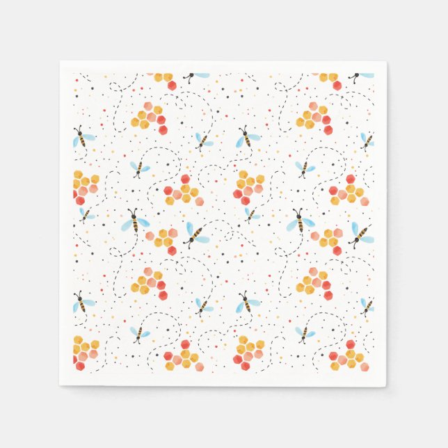 Watercolor Bee Pattern Napkins (Front)