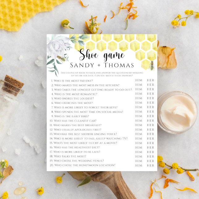 Watercolor bee - Shoe game bridal shower game (Creator Uploaded)