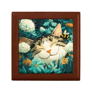 Watercolor Bee Sleeping Cat Flower Garden Gift Box