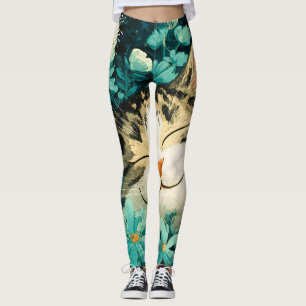 Watercolor Bee Sleeping Cat Flower Garden Leggings