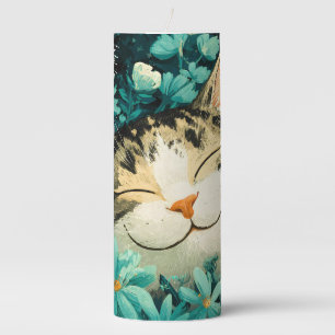 Watercolor Bee Sleeping Cat Flower Garden Pillar Candle