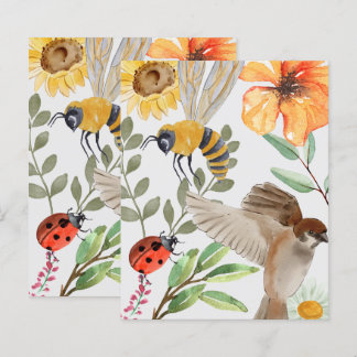 Watercolor Bee, Sparrow & Wildflower Flat Paper