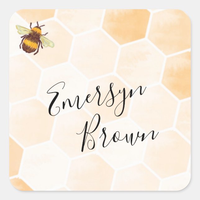 Watercolor Bee Square Sticker (Front)