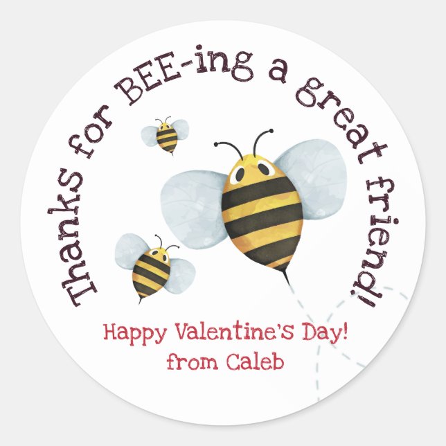 Watercolor Bee Valentine Sticker (Front)