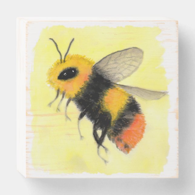 Watercolor Bee Wooden Box Sign (Front Horizontal)