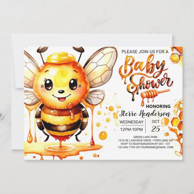 Watercolor Beehive Baby Shower Invitation (Front)