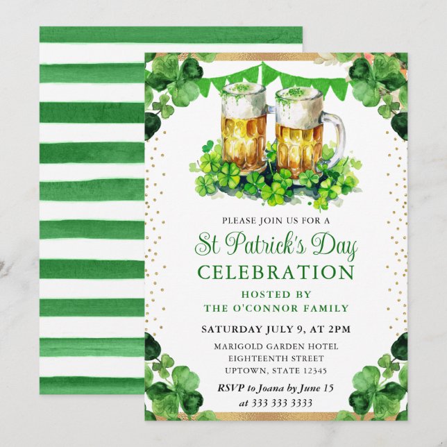 Watercolor Beer Pints St Patrick's Day Invitation (Front/Back)