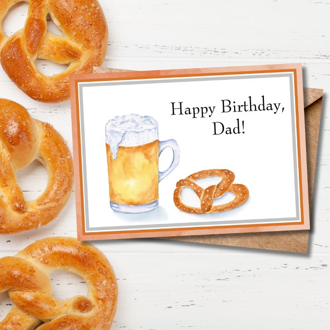 Watercolor Beer & Pretzel Birthday Dad Card (Creator Uploaded)