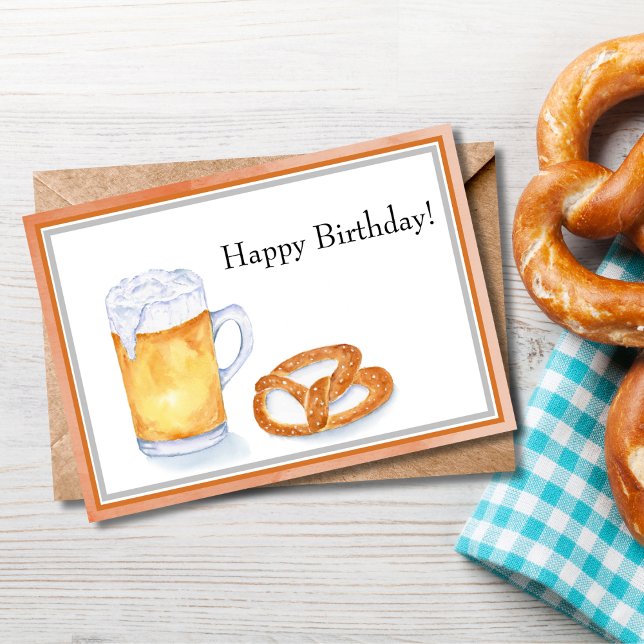 Watercolor Beer & Pretzel Happy Birthday  Card (Creator Uploaded)