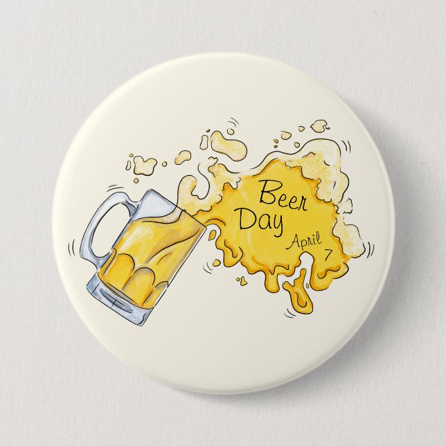 Watercolor Beer Splashing for Beer Day Button (Front)