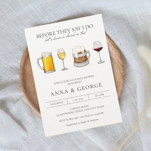 Watercolor Beer Wine Brewery Couples Shower Invitation