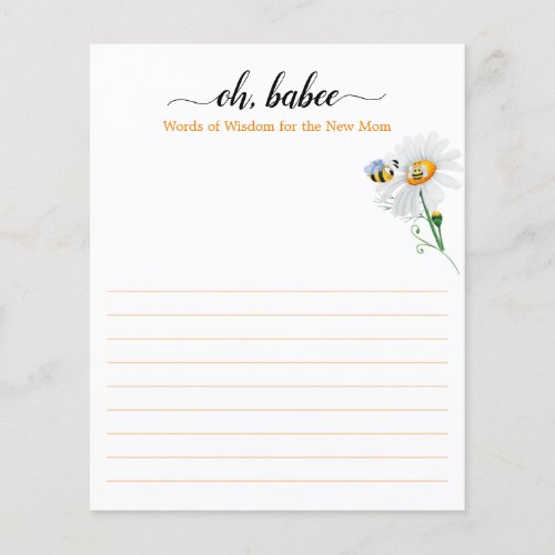 Watercolor Bees and Daisy Baby Shower Advice Card