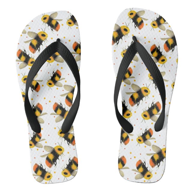 Watercolor Bees and Polka Dots Flip Flops (Footbed)