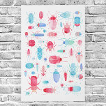 Watercolor Beetle Faux Canvas Print<br><div class="desc">Bright and colorful watercolor beetle and bug pattern. Pink,  turquoise and blue on a white background. Perfect for entomologists and nature lovers!  Original art by Nic Squirrell.</div>