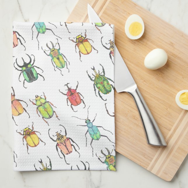 Watercolor Beetle Love Bugs Spring Kitchen Towel (Quarter Fold)