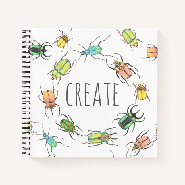 Watercolor Beetle Lovebugs Create Sketchbook Notebook (Front)