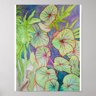 Watercolor Begonia and Philodendron Poster