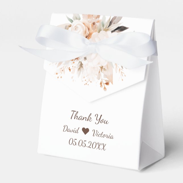 Watercolor beige and gold floral favor boxes (Front Side)