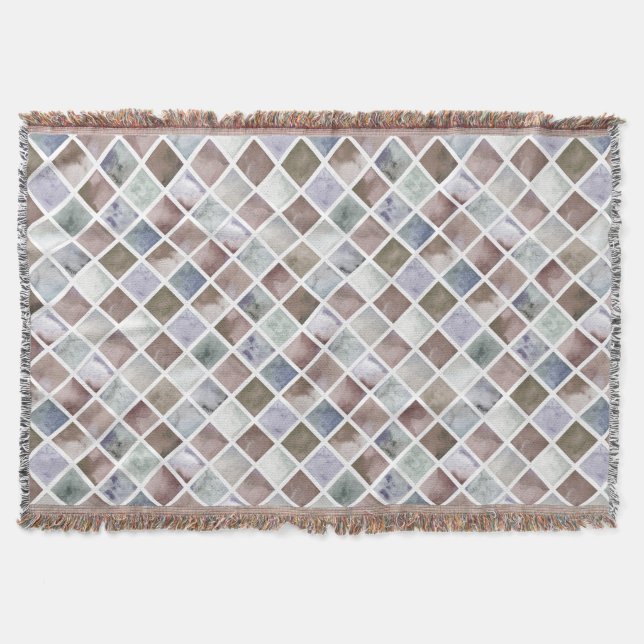 Watercolor . Beige and grey squares Throw Blanket (Front)