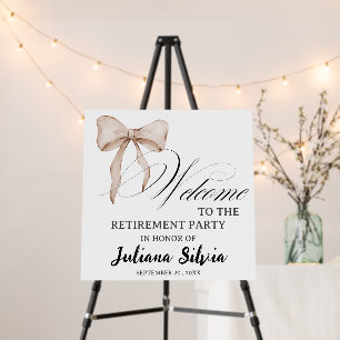 Watercolor Beige Bow Retirement Party Welcome Sign