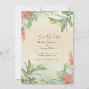 Watercolor Beige Hawaii Floral Tropical Wedding Invitation