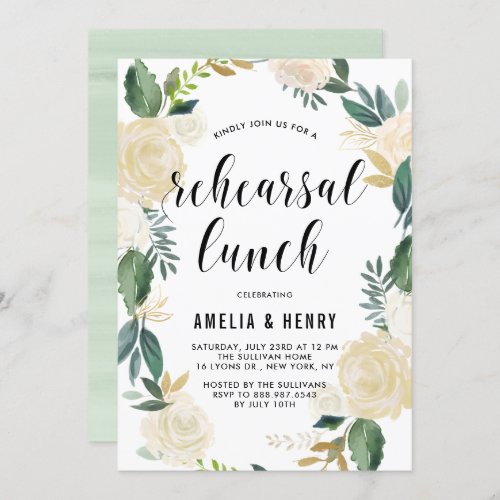 Watercolor Beige Peonies Wreath Rehearsal Lunch Invitation