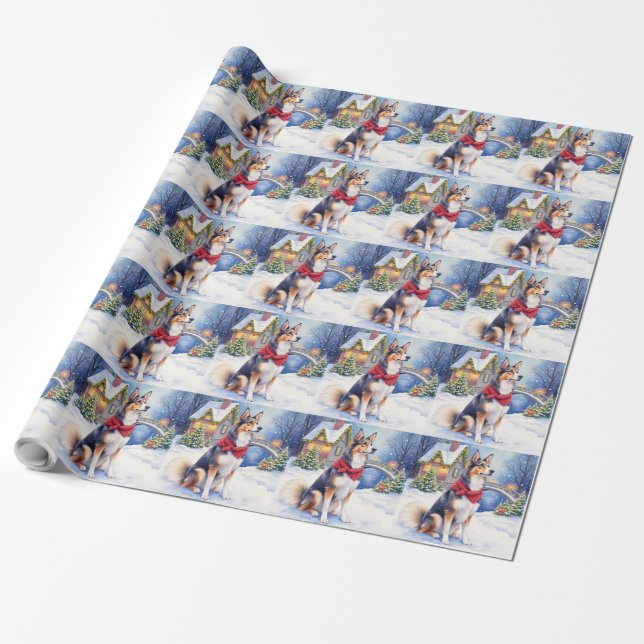 Watercolor Belgian Sheepdog Winter Christmas Wrapping Paper (Unrolled)