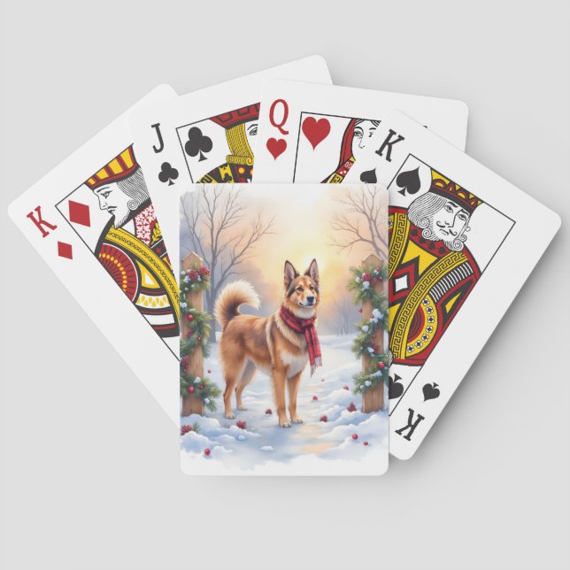 Watercolor Belgian Tervuren Garland Christmas Poker Cards (Back)