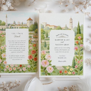 Watercolor Belgrade Serbia Floral Garden Wedding Invitation