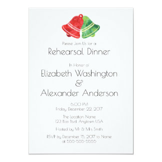 Christmas And Wedding Bells Invitations Announcements Zazzle Watercolor Bell Christmas Wedding Rehearsal Dinner Card