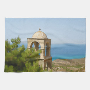 Watercolor bell tower towel